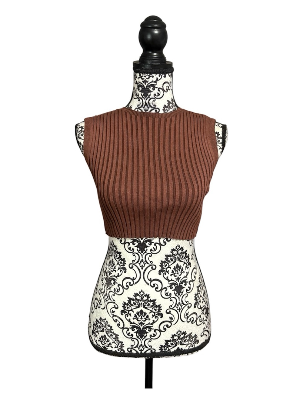 FASHION NOVA Chocolate Ribbed Sleeveless Crop Top with Open Back